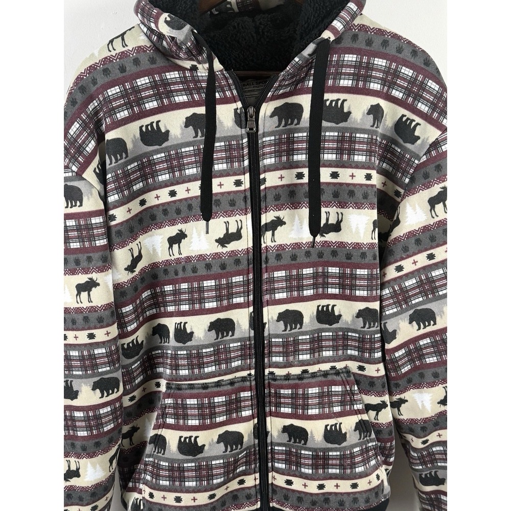 Big Ball Sports Sherpa Lined Hoodie Jacket Mens XL Aztec Bear Moose Full Zip